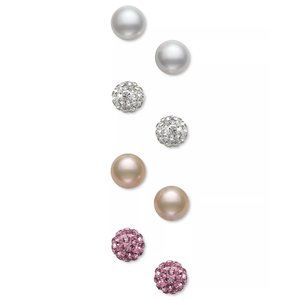 New Cultured Freshwater Pearl & Crystal 3 pairs   Earrings